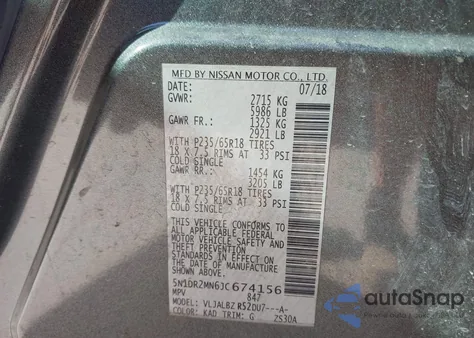 2018 Nissan Pathfinder S из США, поврежденный, VIN 5N1DR2MN6JC674156